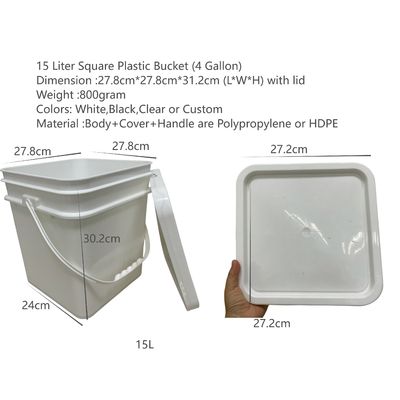 Площадная пластиковая ведра 15L/4 галлонов с теплопередающей печатью и легко открываемой крышкой