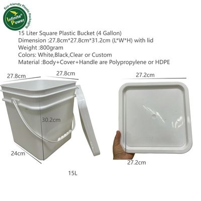 Полипропиленовый 15L прозрачный пластиковый ведро с крышкой и ручкой